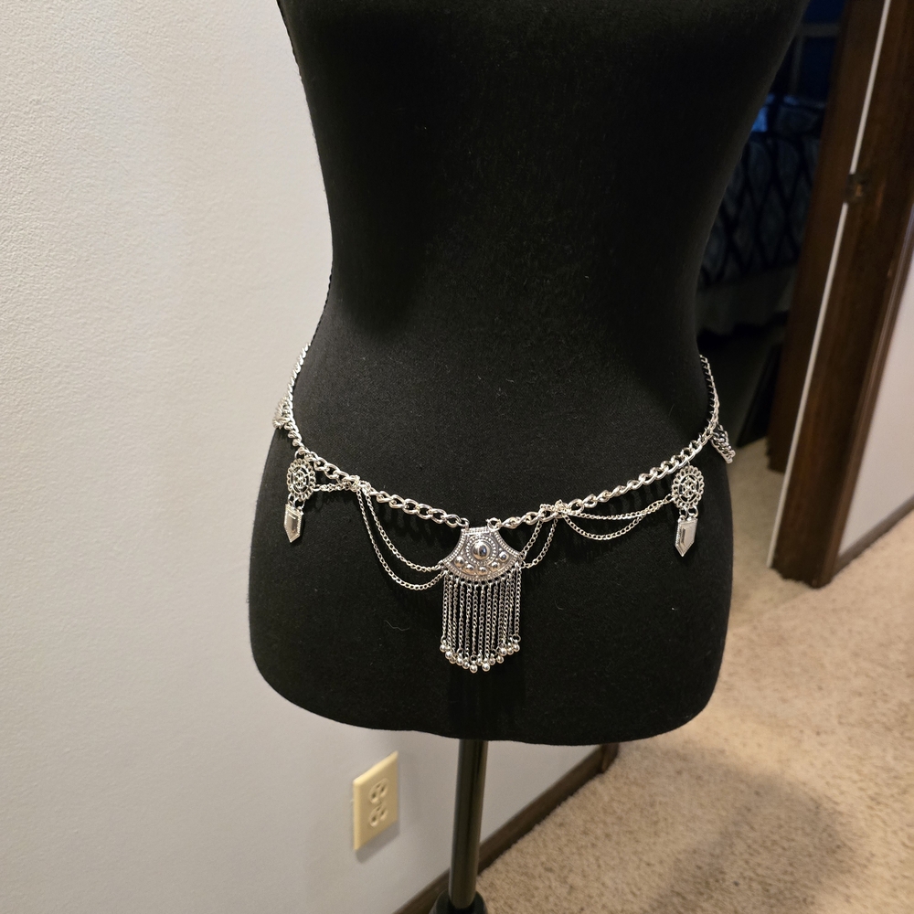 Belly Chain ,Silver Chain Belt with Tassel Accents